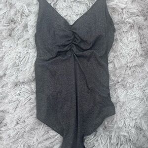 Dark Gray Ruched Bodysuit